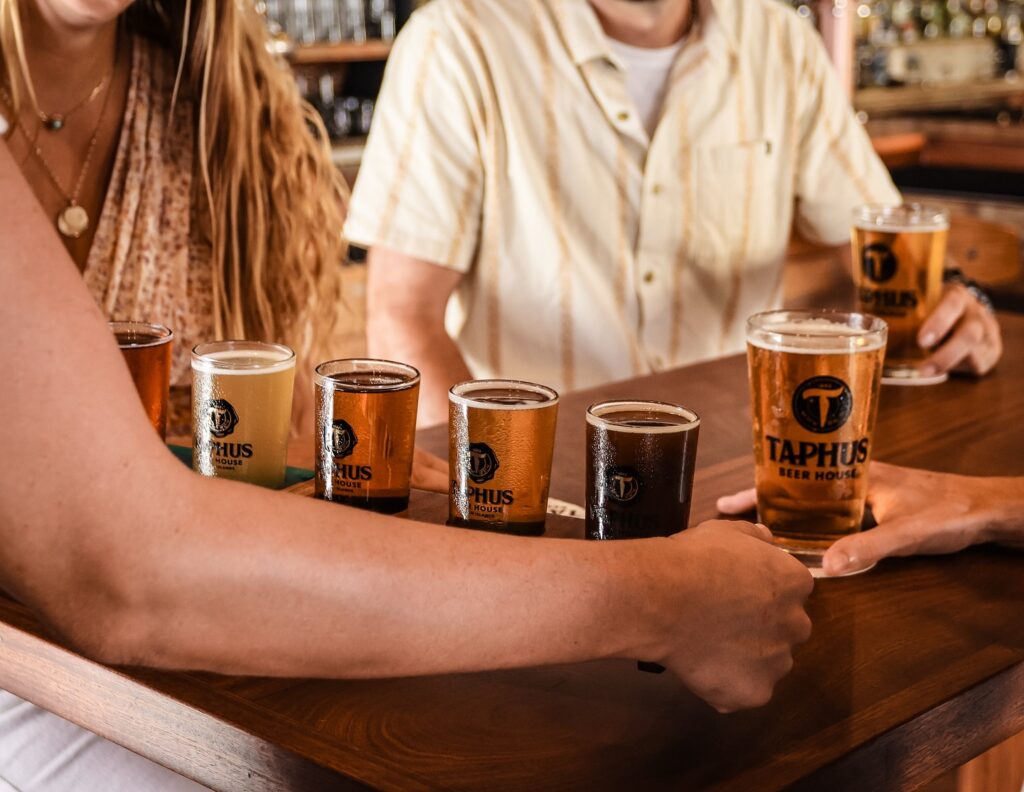 Flight of four beers at Taphus Beer House in St. Thomas, USVI