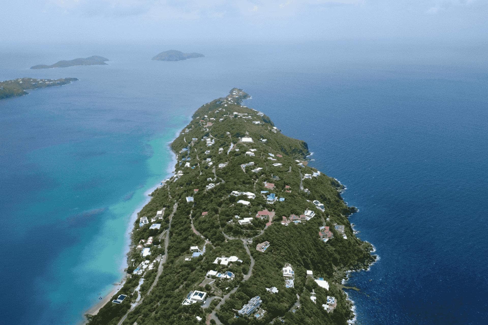 Drone shot of Peterborg Point in St. Thomas, USVI.