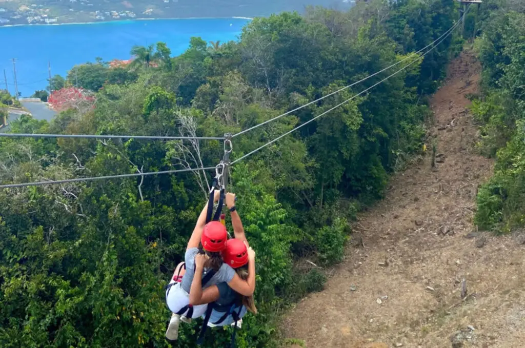 Tandem zipping at Tree Limin Extreme in St. Thomas, U.S. Virgin Islands