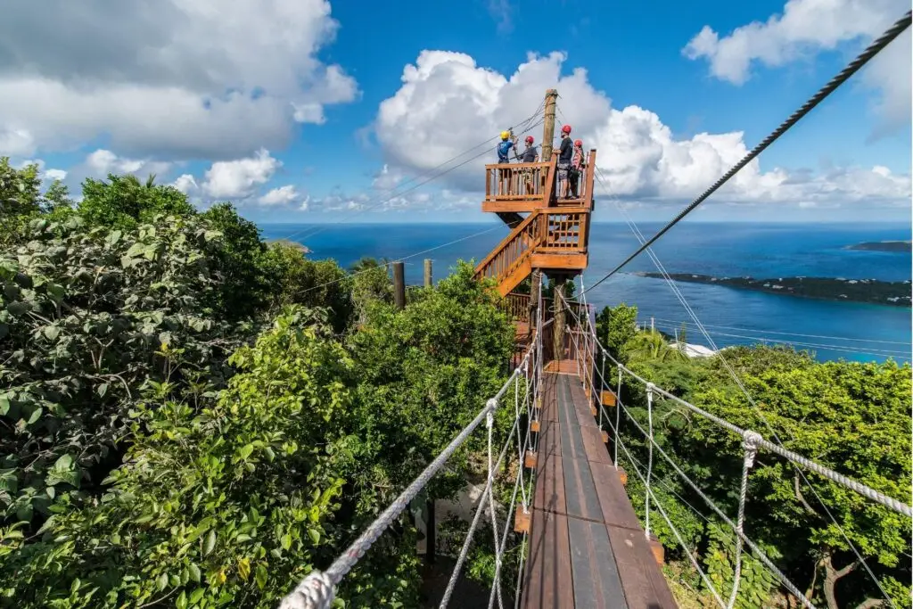 Navigate suspension bridge 2 to reach the ultimate "yo-yo" zip at Tree Limin' Extreme in St. Thomas, USVI