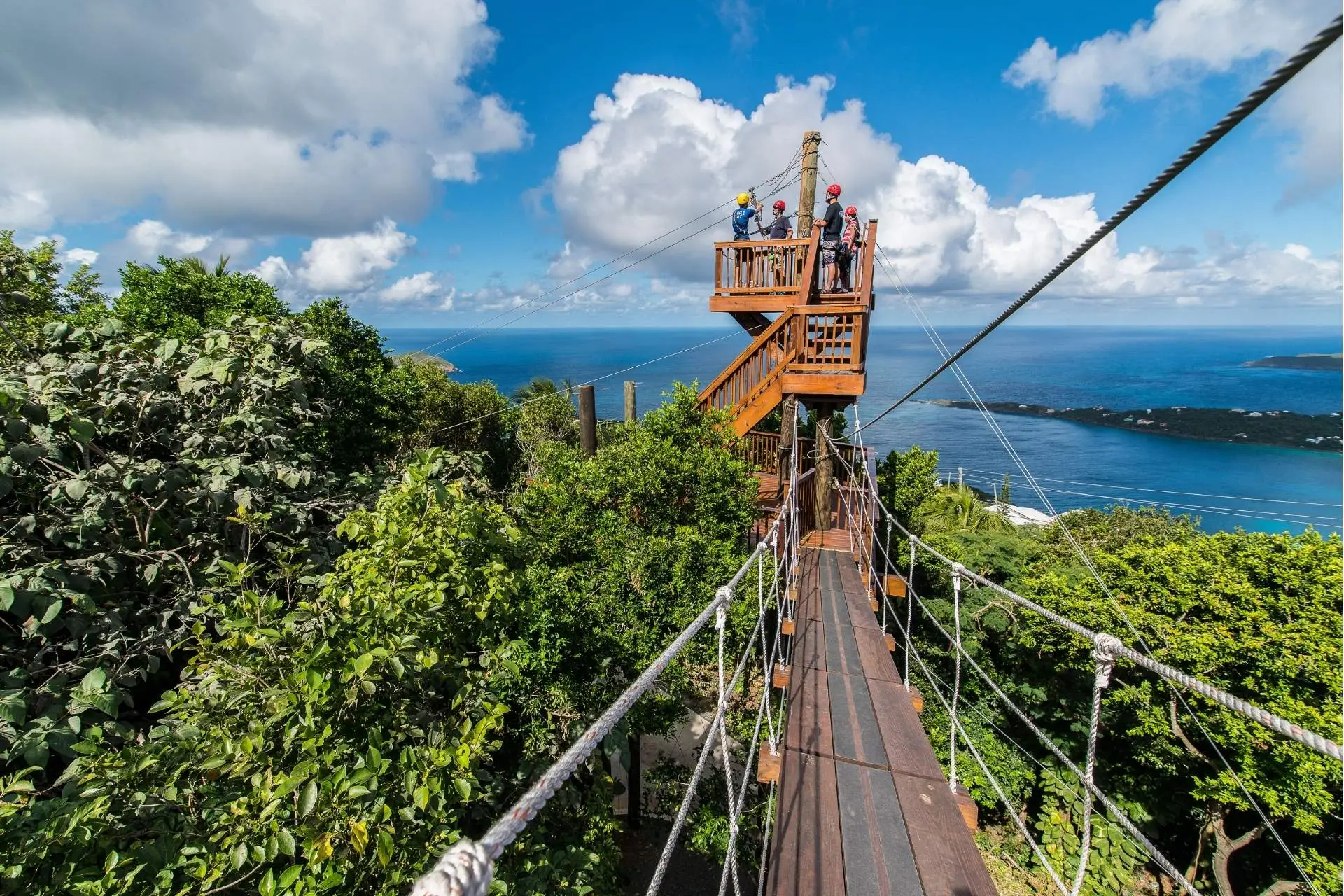 Navigate suspension bridge 2 to reach the ultimate "yo-yo" zip at Tree Limin' Extreme in St. Thomas, USVI